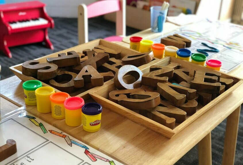 letter blocks and modelling clay